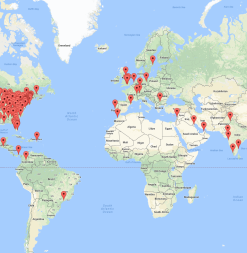 Pins of OHS student locations around the world